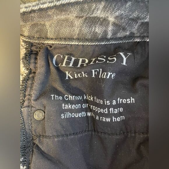 BLACK ORCHID CHRISSY KICK FLARE JEANS BLACK/GRAY LEOPARD 27 - Picture 7 of 8